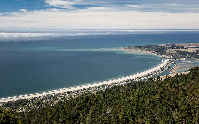 The gentle curve of Stinson Beach, just north of San Francisco, California