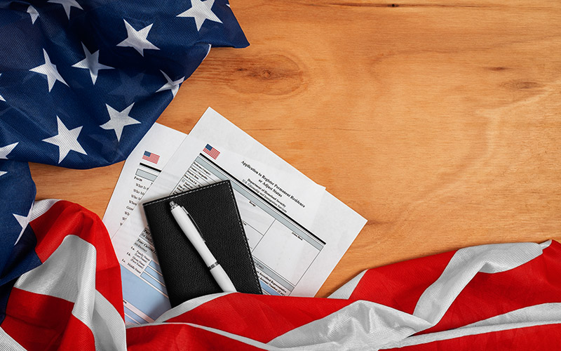 Top view over us visa application