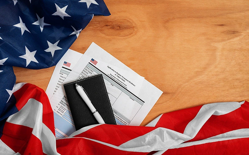 Top view of a U.S. visa application form