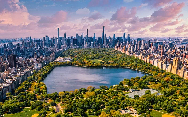 Central Park in Manhattan, New York, on a cloudy day.
