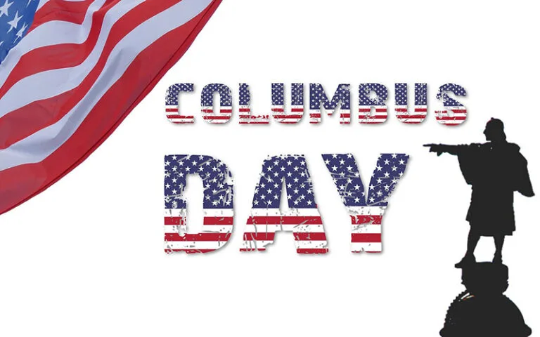 Columbus Day text with American flag colors