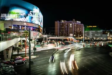 Vibrant Las Vegas Strip at Night with Light Trails