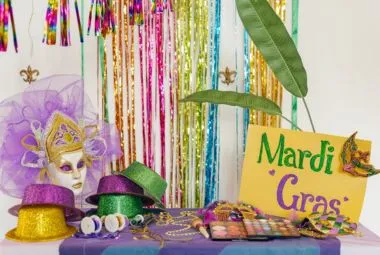 Masks and Glittery Hats on the Table