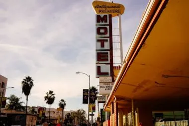 Vintage Hollywood Motel Sign in Urban Setting,Los Angeles, United States