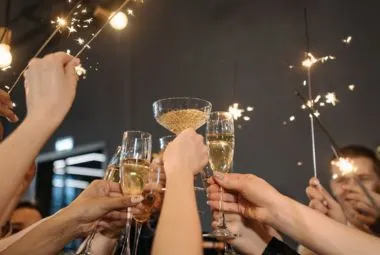 People Doing a Wine Toast on New year